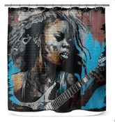 Guitar In Hand, Heart on Fire Shower Curtain - Beyond T-shirts